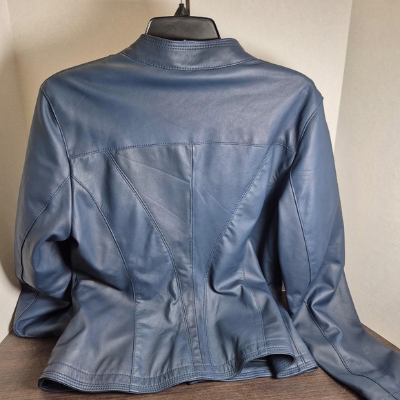 Vera Pelle Women’s Italian Blue Leather Jacket Sz L - Picture 2 of 5